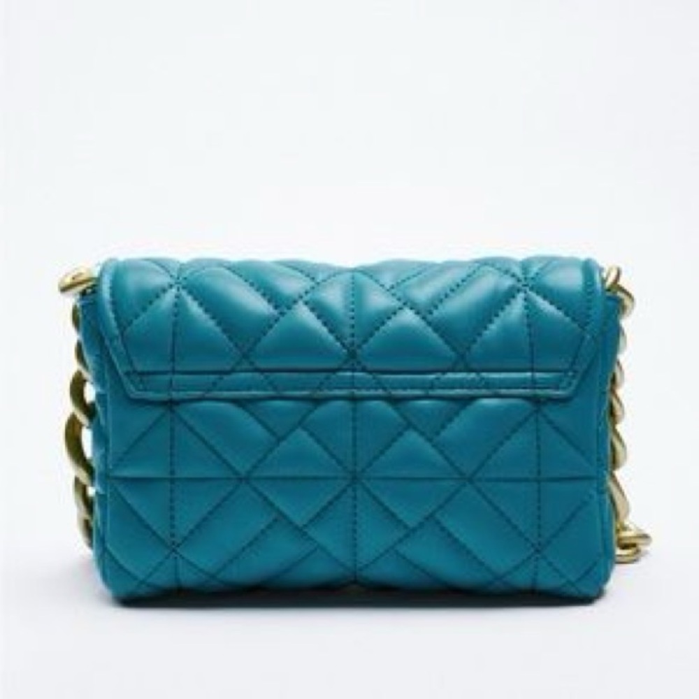 Zara Teal Quilted Chain Bag - Picture 2 of 4